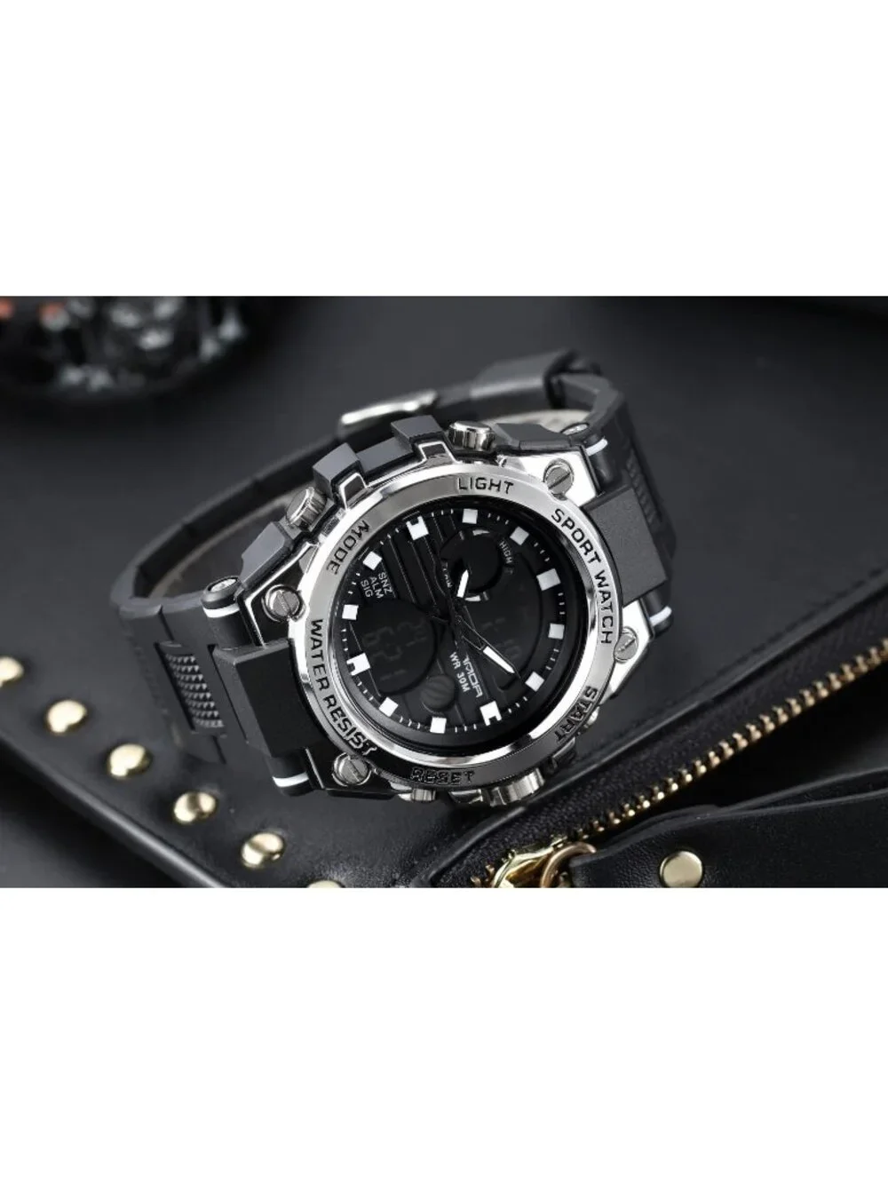 Men's Silver Analog Quartz Sports Outdoor Waterproof Military LED Digital Watch